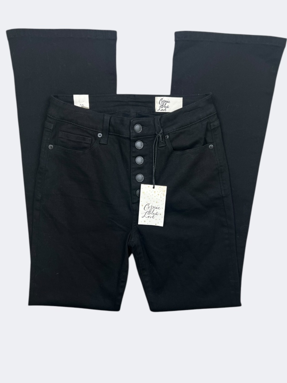 Cosmic Blue Love Jeans Womens 28 Black High Rise Slim Bootcut Button Fly Stretch